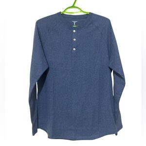 AMAZON Essentials Men’s Blue Heather Regular Fit Long Sleeve Henley Shirt Size S
